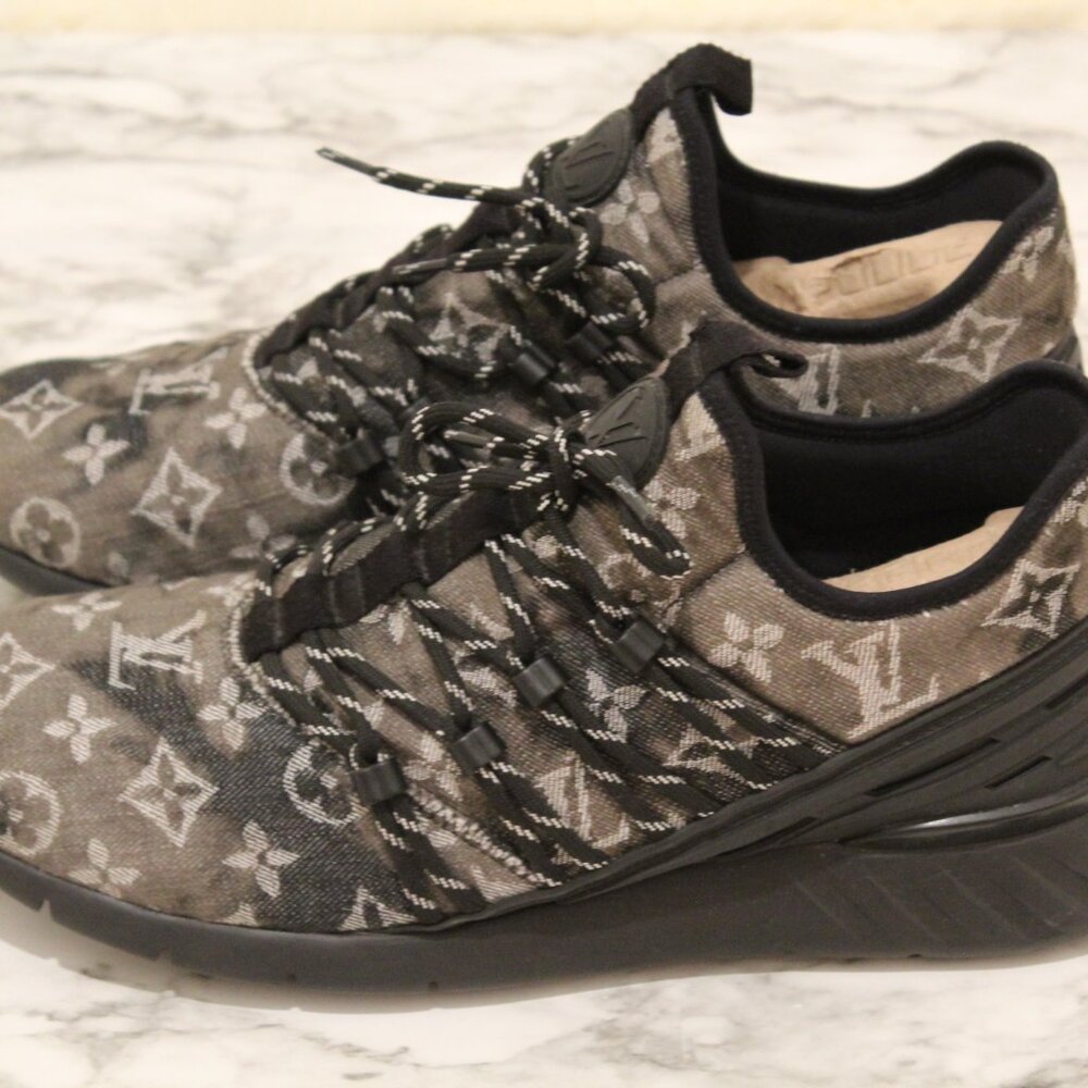 Louis Vuitton Fastlane Monogram Sneakers Black Denim LV size 8.5 - Picture 5 of 12